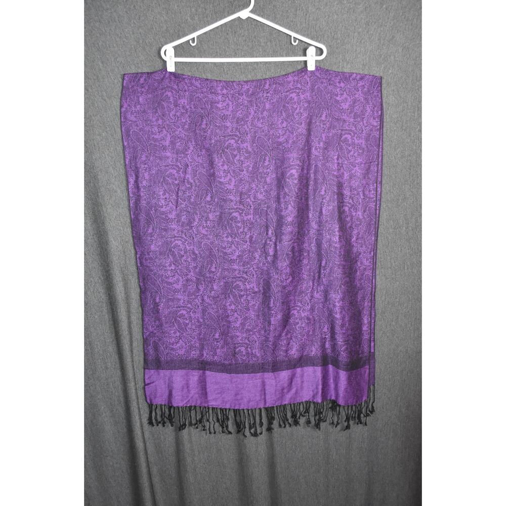 Pashmina Silk Blend (70%/30%) Purple Paisley Pattern Scarf Shawl Fringe 68"x26"